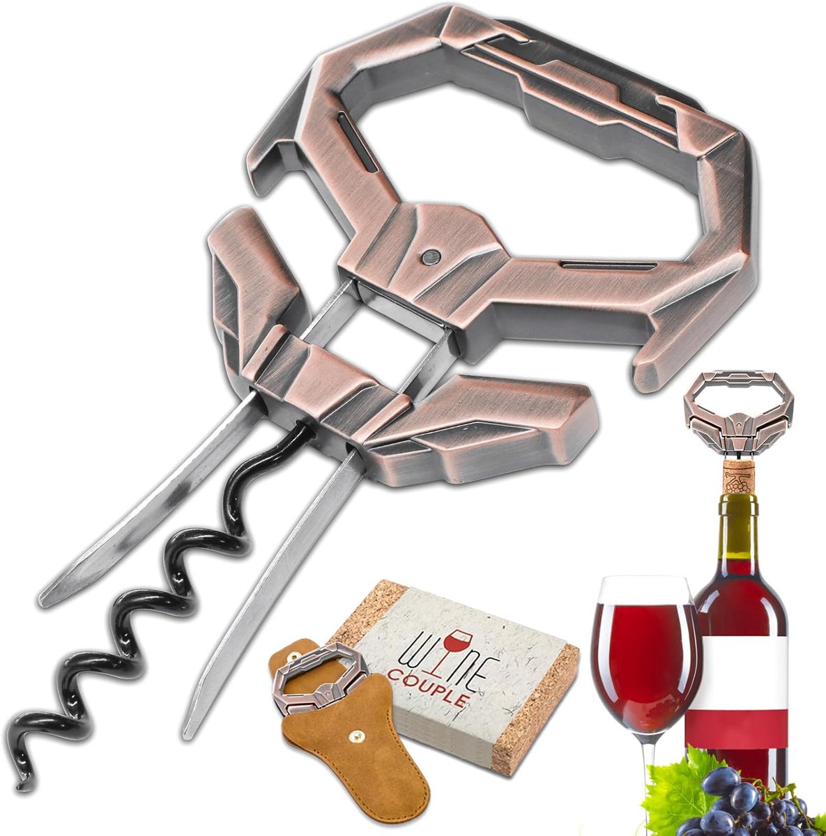 Antique Wine Corkscrew - Portable Leather Bag - Two Point Corkscrew - Bottle Opener voor Wine Connoisseurs om te Uncorken