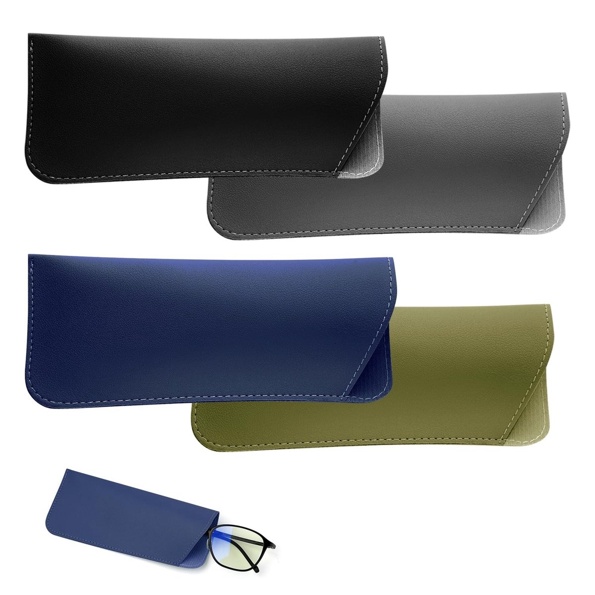 Store_7 - Zachte Brillenkoker - PU Leren Zonnebrillen Houder - Draagbare Zonnebrillenzakjes - Zwart Donkergrijs Donkerblauw Groen - Geschikt voor D...