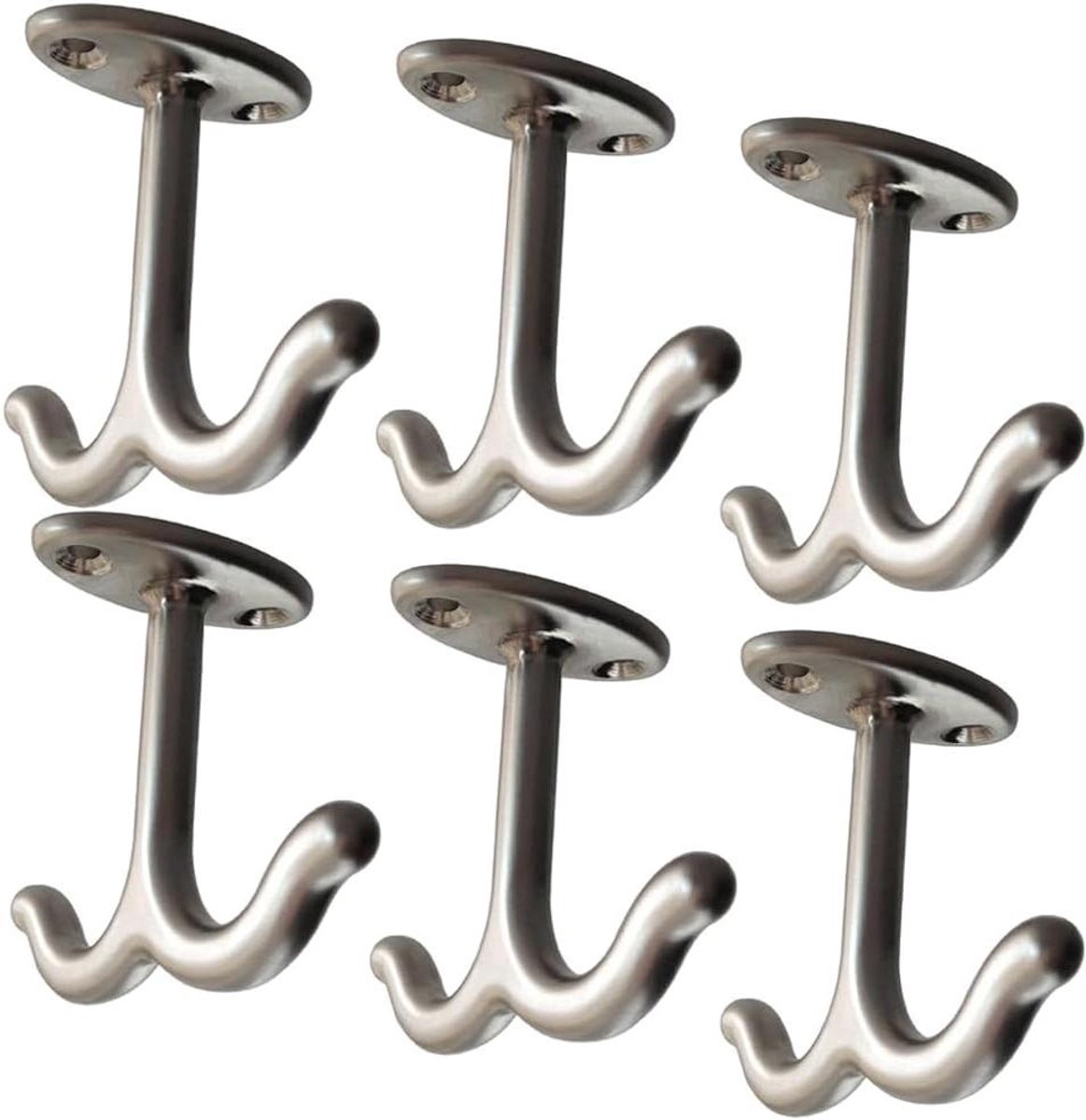 Dubbele Haak - Kledinghaak Kast - Ruimte Besparen - Zinklegering Constructie - 6 Stuks - Zilver
