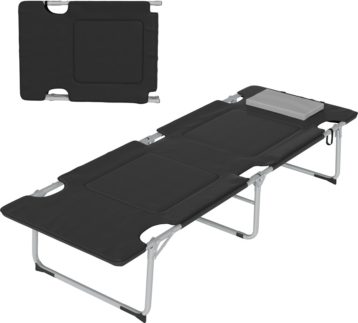 Killogood Opvouwbaar veldbed campingbed met kussen draagtas 183 x 66 x 33 cm logeerbed tot 114 kg campingligstoel voor volwassenen vouwbed voor binnen - buiten - tuin camping reis zwart