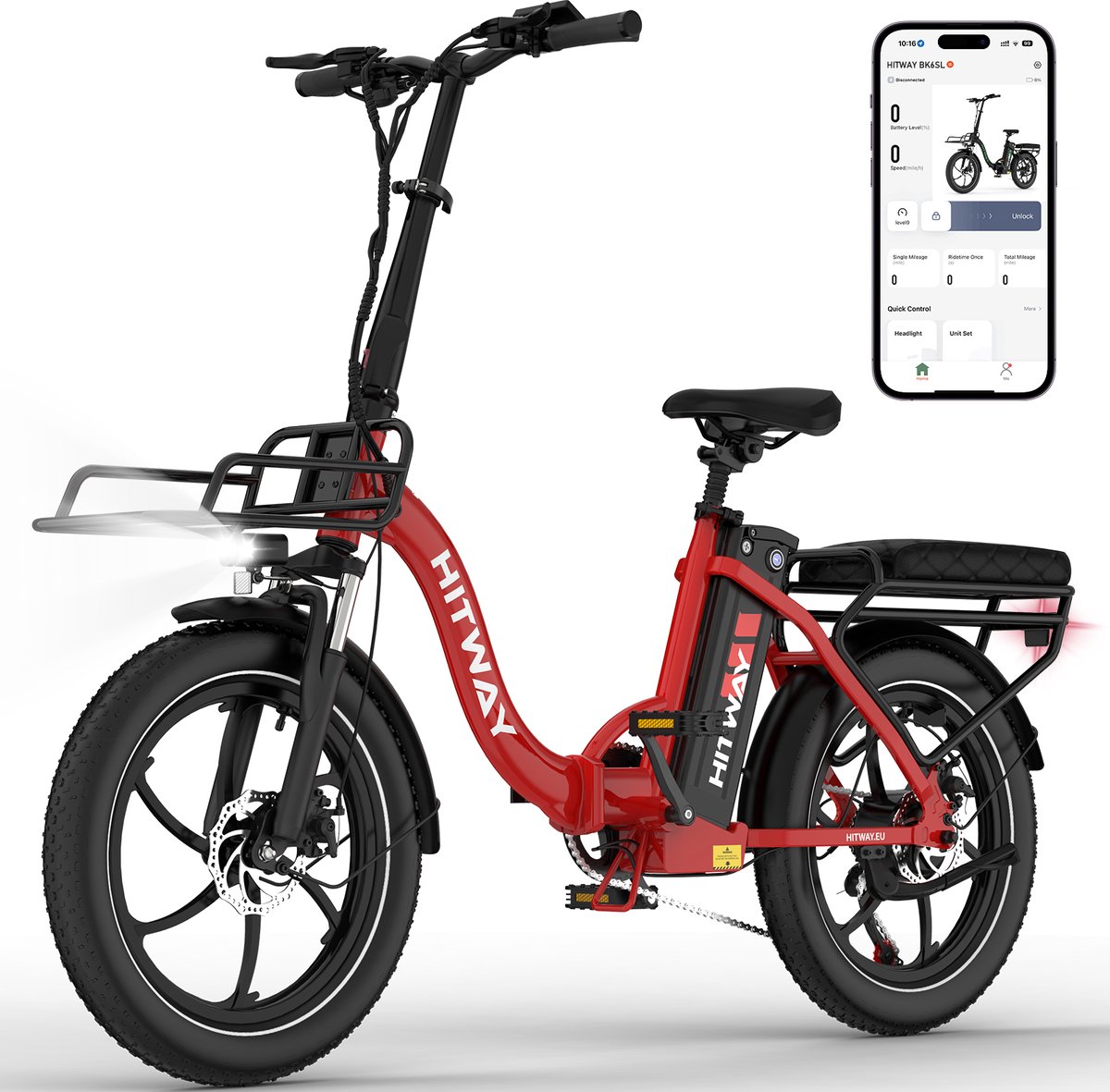 Hitway Elektrische Fiets BK36 - Trendy 20*4.0 Inch Fat Tire City Commuter EBike met Afneembare 48V 10.4Ah Lithium Batterij - Opvouwbaar Mountain E-Bike met 250W Motor - 7 Versnellingen - IP54 Waterdicht - Hitway - €799,99
