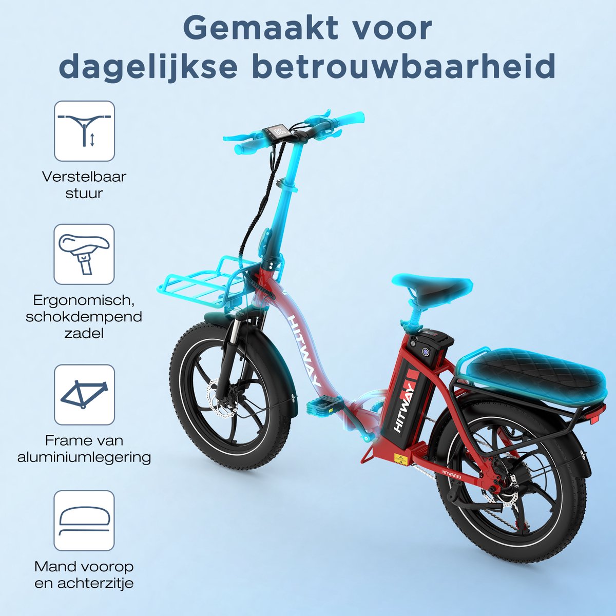 Hitway Elektrische Fiets BK36 - Trendy 20*4.0 Inch Fat Tire City Commuter EBike met Afneembare 48V 10.4Ah Lithium Batterij - Opvouwbaar Mountain E-Bike met 250W Motor - 7 Versnellingen - IP54 Waterdicht - afbeelding 3