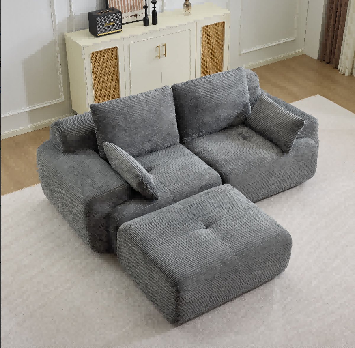 Multifunctionele Corduroy Slaapbank – Opvouwbaar met 2 Armleuningen – 3-in-1 Design – Geschikt voor 2 Personen – Flexibele Opstelling – Te Gebruiken als Logeerbed, Bank en Ligstoel – Woonkamer/Slaapkamer – Grijs