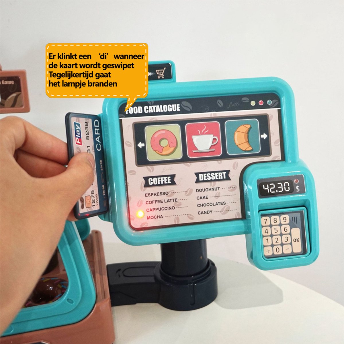 Speelset voor kinderen, 41pcs +, Koffiezetapparaat, Leren en Serveren Koffiemachine, Winkeltje Speelgeld met Licht & Geluid - Educatief Rollenspel - Interactief speelgoed - Keuken & Restaurant Verjaardag Cadeau voor Jongens & Meisjes 3 Jaar — afbeelding 12