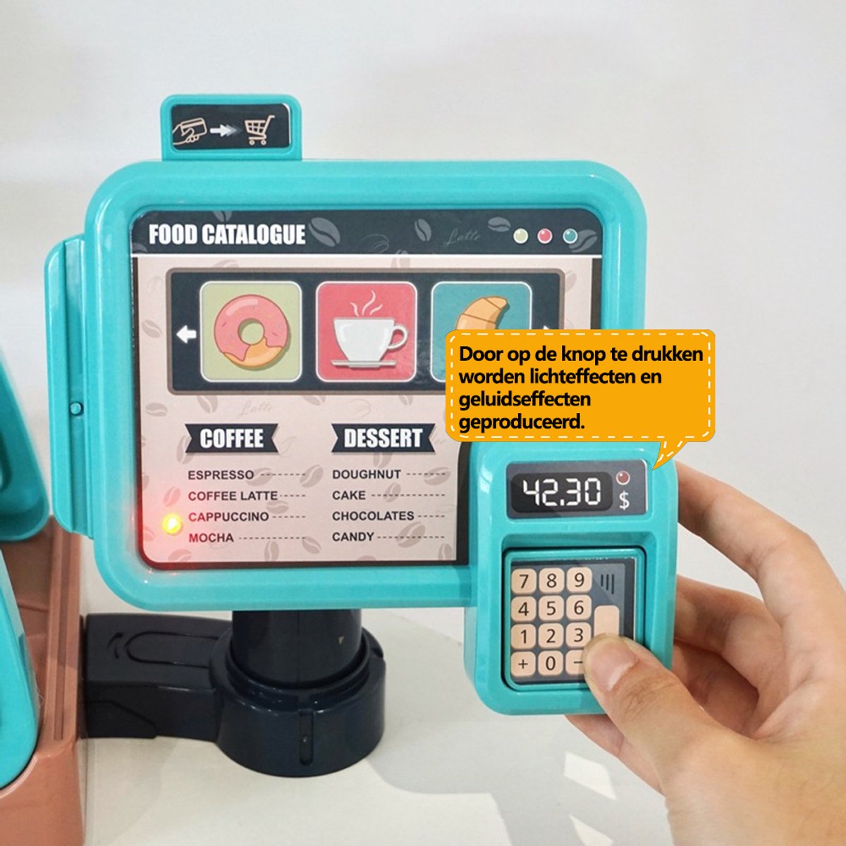 Speelset voor kinderen, 41pcs +, Koffiezetapparaat, Leren en Serveren Koffiemachine, Winkeltje Speelgeld met Licht & Geluid - Educatief Rollenspel - Interactief speelgoed - Keuken & Restaurant Verjaardag Cadeau voor Jongens & Meisjes 3 Jaar — afbeelding 6