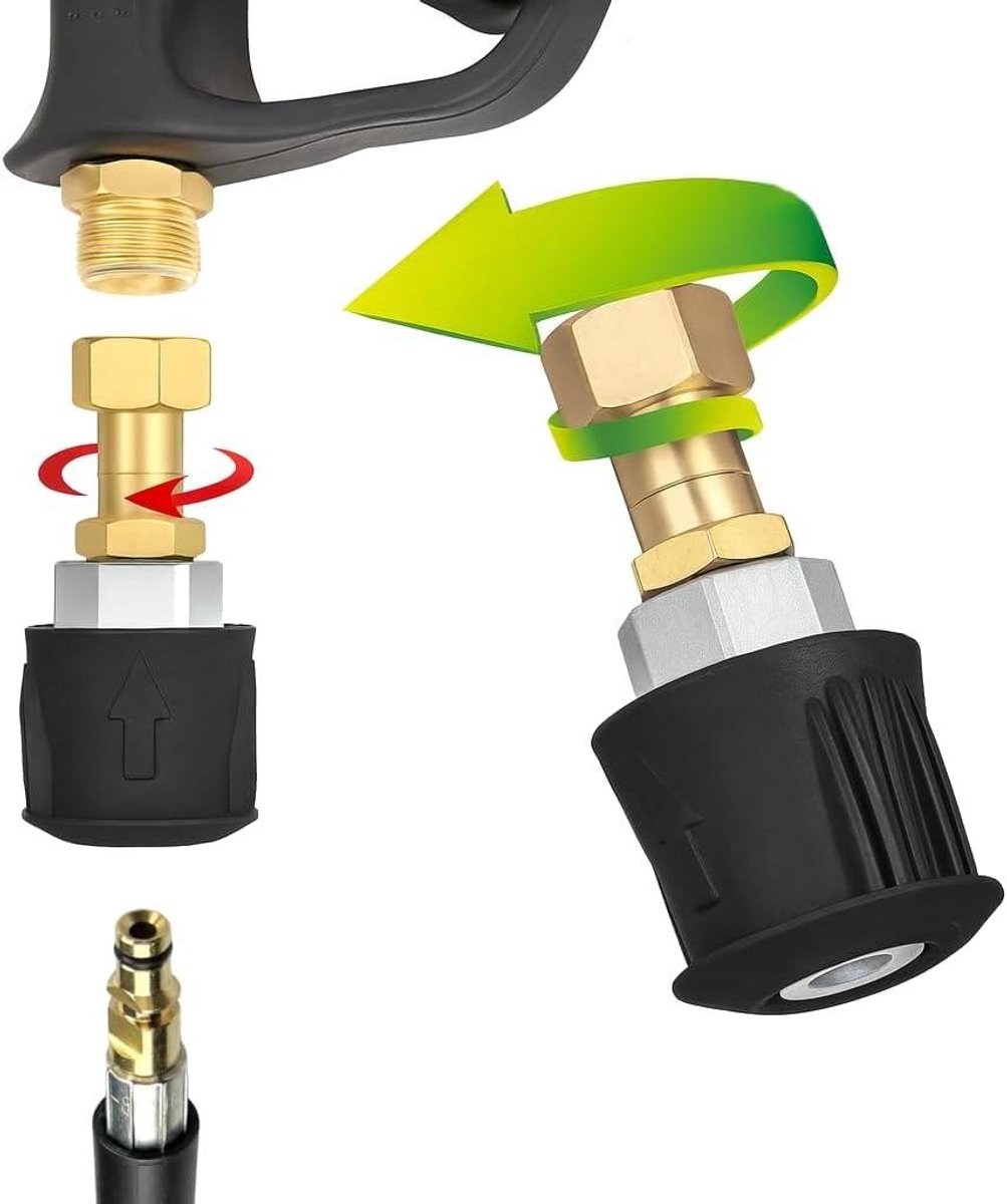Adapterset Hogedrukreiniger - Snelkoppeling Upgrade - Makkelijk Slangen Koppelen - 360 graden Draaibaar - 7x5 cm - Goud