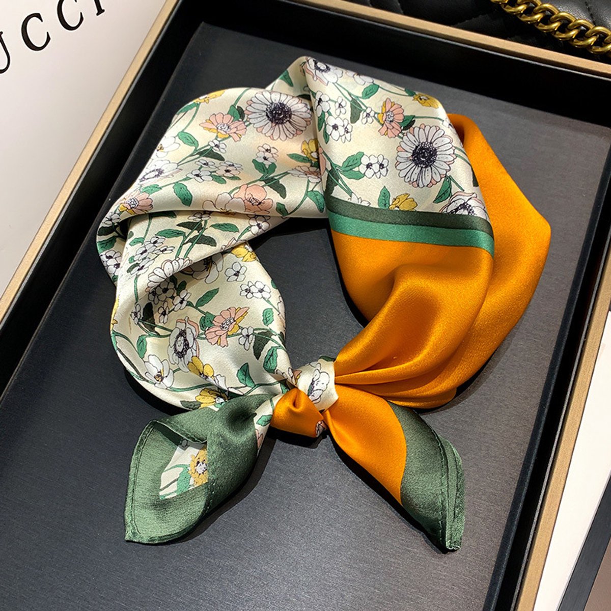 Dames Sjaal - Sjaals - Stola - Vierkante doek - Elegant Stijlvol Dames haar sjaal - Satijn zijde - Hals sjaaltje - Sjaaltje Satijn - Neksjaaltje - Omslagdoek Modesjaals - Neksjaal - Dames Halsdoek -Dame - 16209-Groen, 53*53cm
