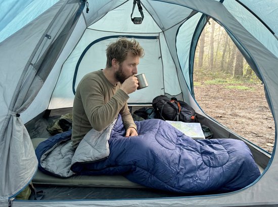 Lichtgewicht Slaapzak 1.5kg voor Volwassenen - Compacte Envelop Slaapzak met Capuchon - 220x75 cm - Waterafstotend 380T Nylon - 4 Seizoenen - Machine Wasbaar - Ideaal voor Kamperen, Logeren & Wandelen - 2×Wegs Rits Inclusief Compressiezak - Blauw van Merkloos — afbeelding 3