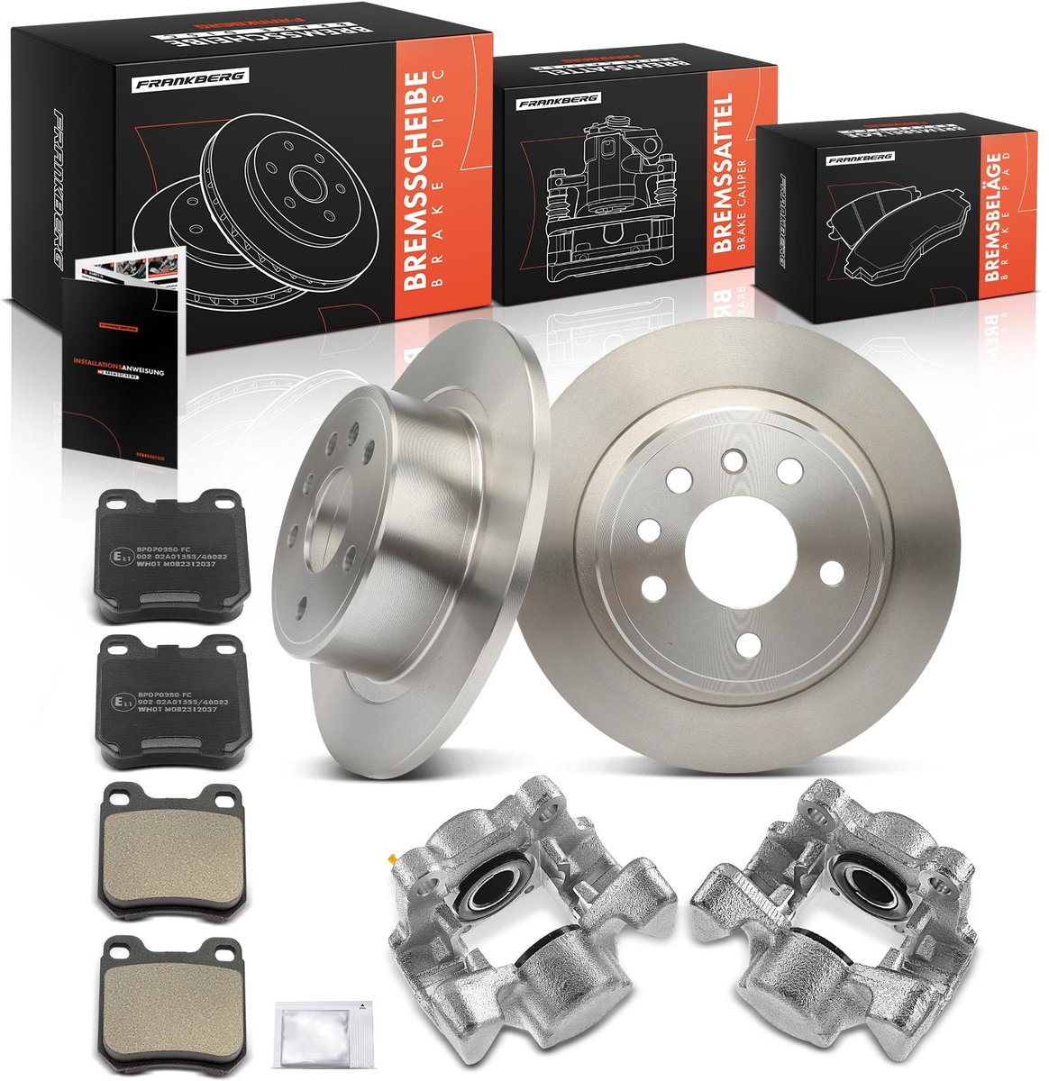 Frankberg 2x Remklauw+2x Remmen+4x Remblokken Achter voor Opel