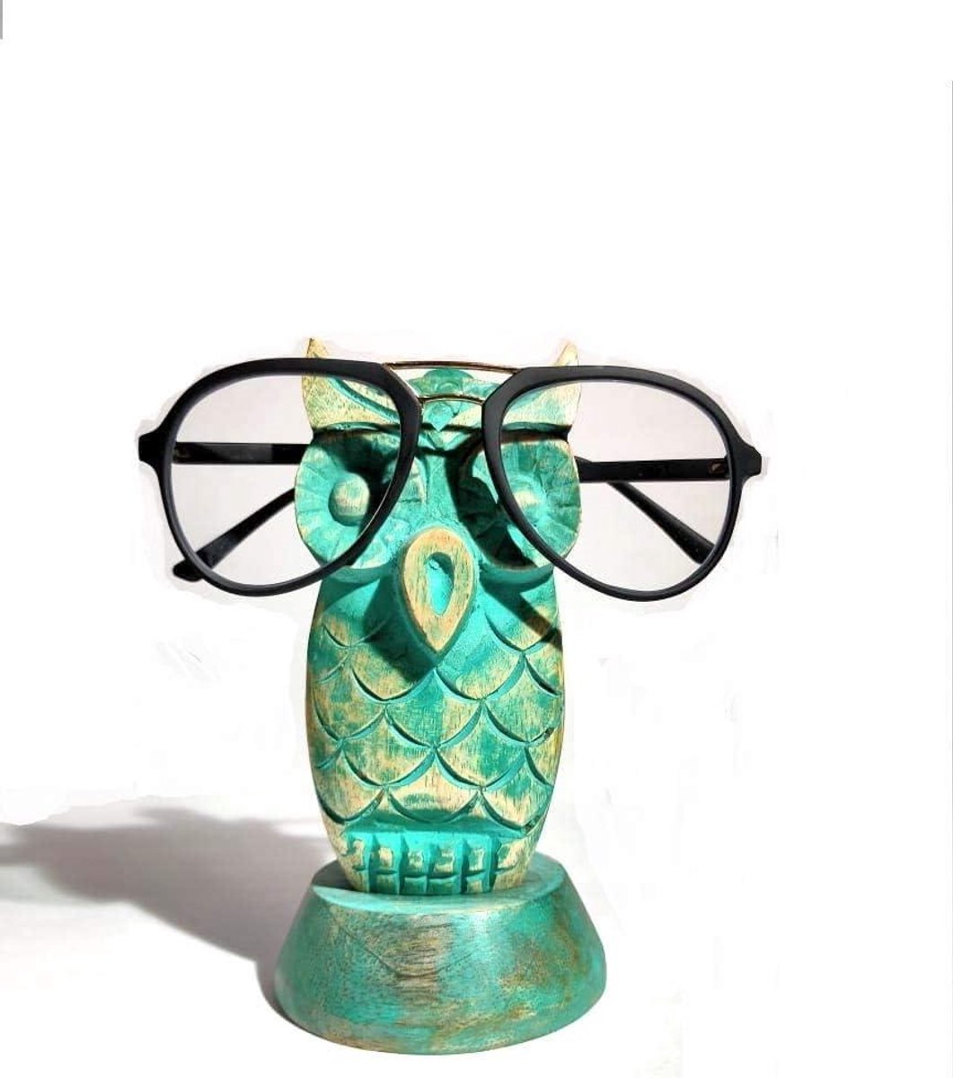 Houten Bril Houder - Uil Display - Brillen Opbergen - Handgemaakt Ontwerp - 146 cm Hoog - Groen