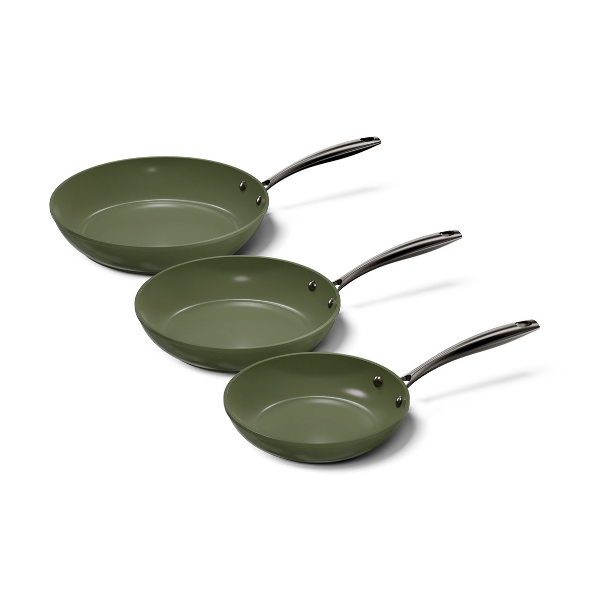 Cook & Pan - Dark Olive Koekenpannenset 3-delig - PFAS vrij - Inductie Keramisch - Non stick - 7 jaar garantie - Dark Olive