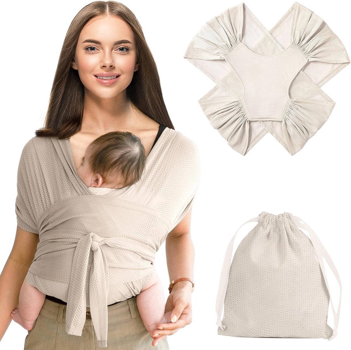 ECTEATOY® Zachte Baby Draagdoek - Ademend & Elastisch - Eenvoudig te Gebruiken en Aan te Passen