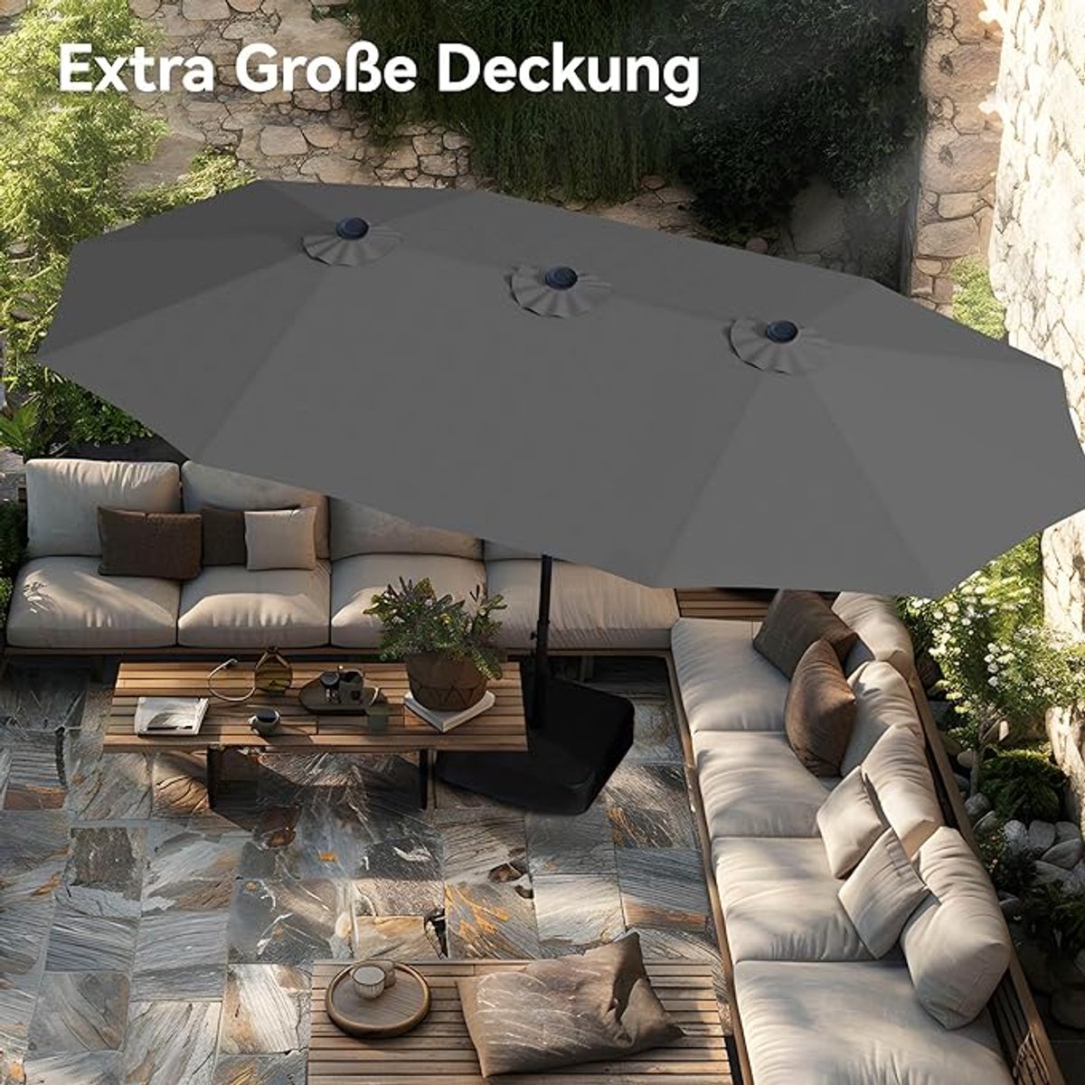 Rechthoekige Tuinparasol 270x450 cm XXL met Standaard, Zandzakken & Hoes – UV50+ Waterafstotend Windbestendig – Grote Terras Parasol met Draaihendel – Nicolehome