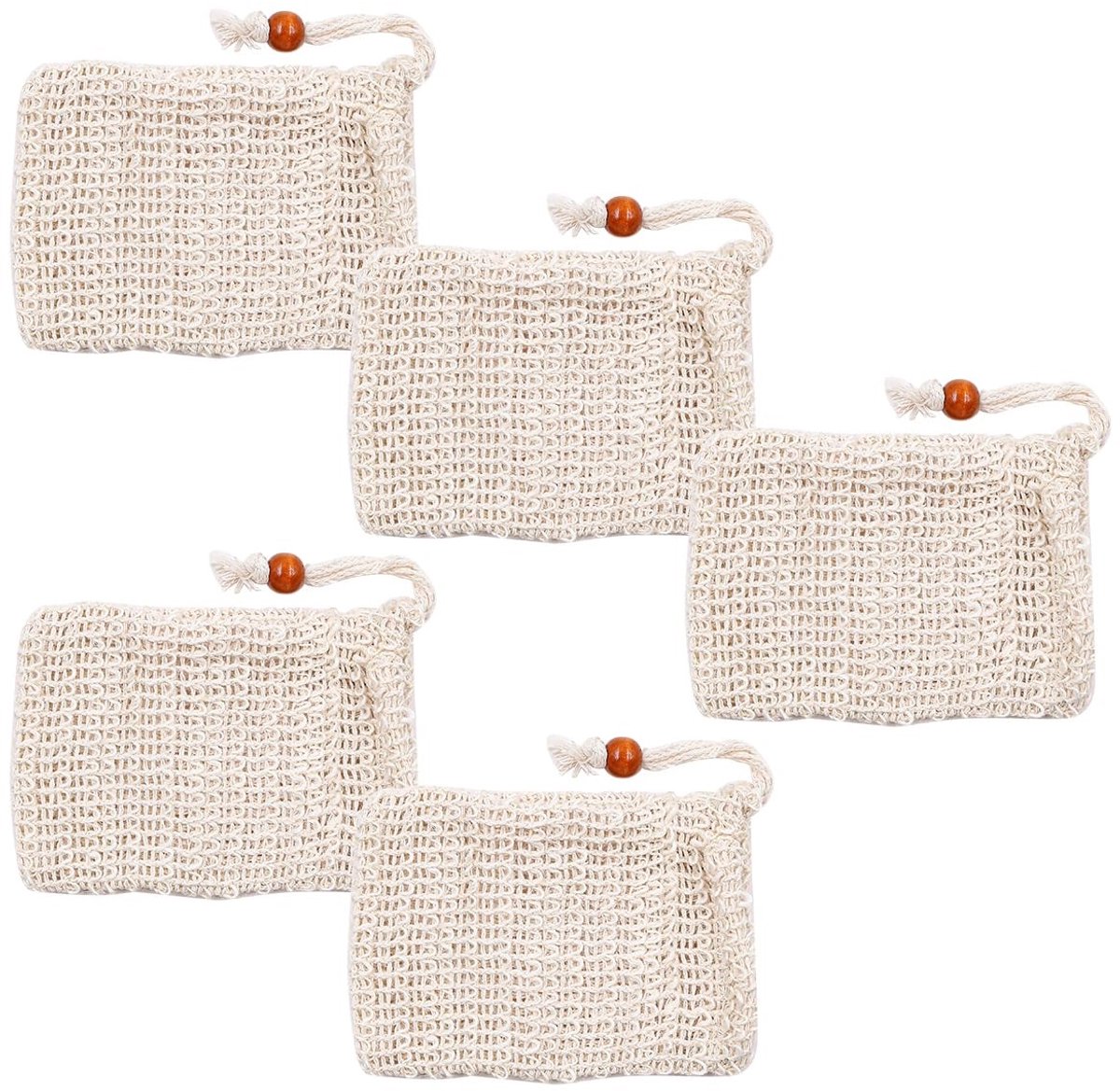 aladdien - Sisal Zeep Zak - Organische Exfoliërende Douche Pouch - 5 Stuks - Natuurlijke Badaccessoires - Voor een Gladde Huid - Ideaal voor Douche ..