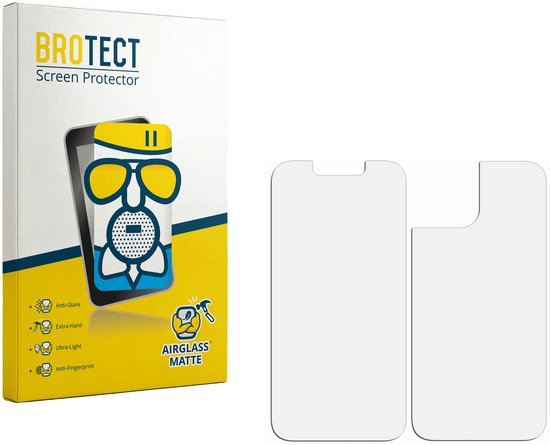Emballage et deux protecteurs d'écran mats pour téléphone. L'emballage montre un téléphone avec un visage et des icônes pour anti-reflet, extra-dur, ultra-léger et anti-traces de doigts.