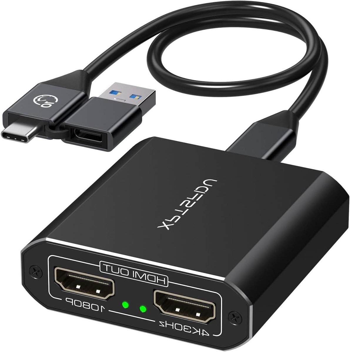 Dubbele HDMI Adapter - USB C Hub - Meer Schermen - 4K en 1080P Output - 3 Schermen - Grijs