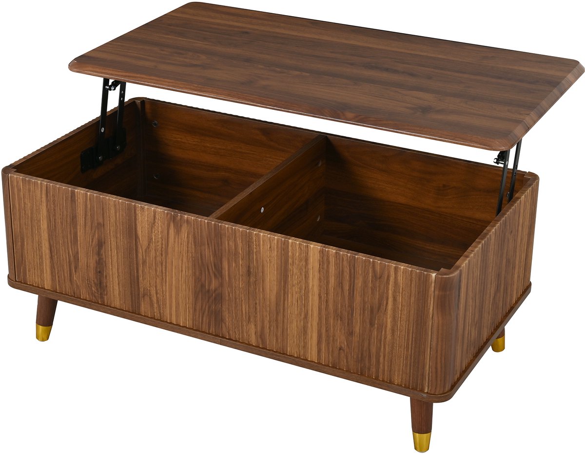 Urban Loft - Serie Metro - Salontafel 97 cm - Hoogte Verstelbaar Blad - Notenhout & Golf Structuur - Grote Opbergruimte & Multifunctioneel