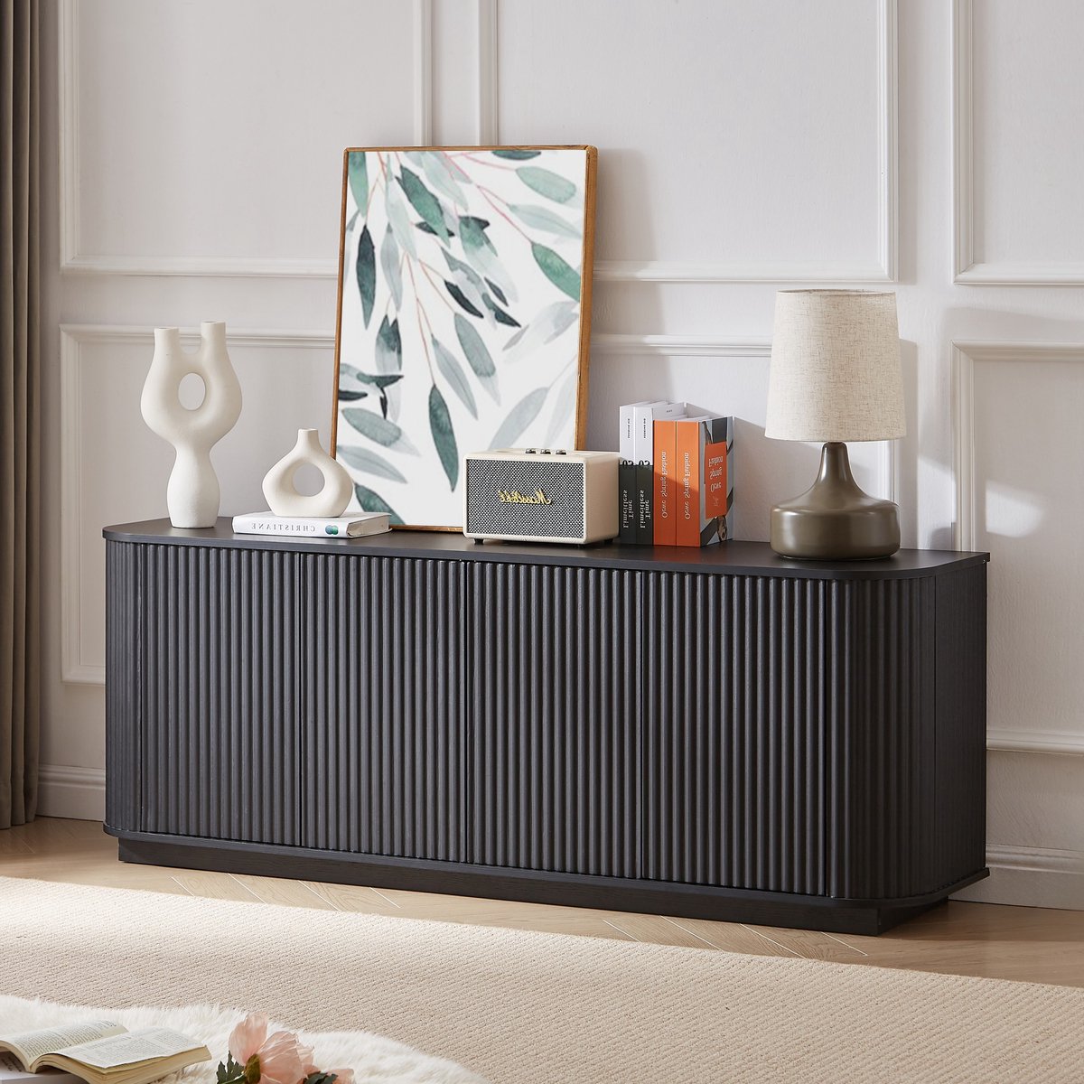Sweiko Dressoir - Tv-meubel - Halmeubel - Verticale strepen - 162.5 × 38 × 61 cm - Zwart