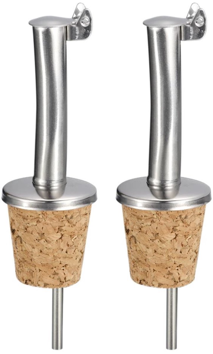4x Schenktuit - Schenkdop voor op fles - Flesstop met schenker - Wijn / olie schenker - Pour spout - RVS - Druppelvrij doseren - Met klepjes - Keuken / bar accessoires - Kurk - Jonyx