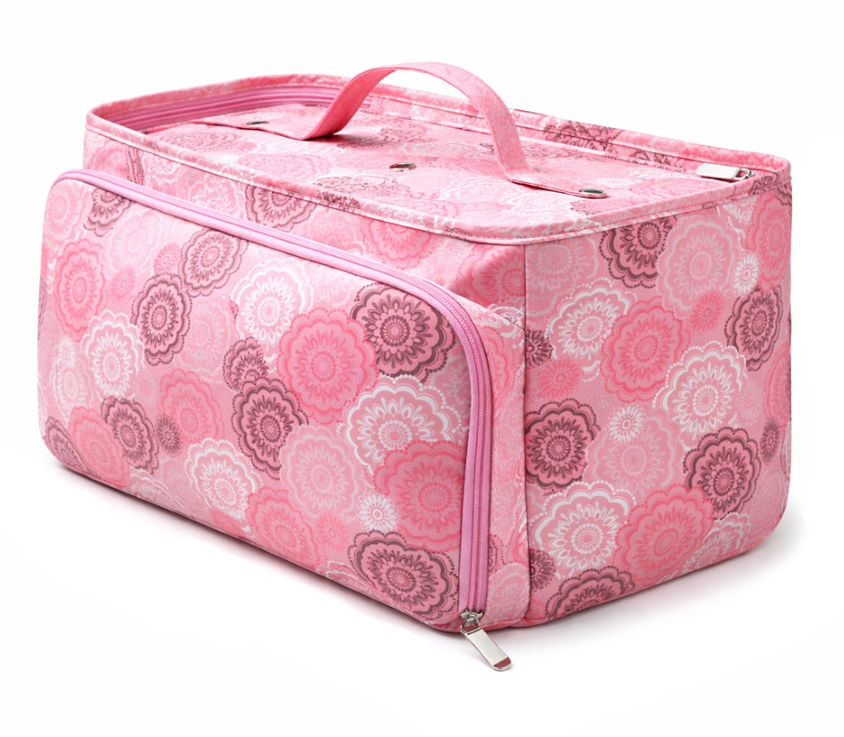 Ruime Haak- en Breitas – Opbergtas voor Wol en Haakspullen – Draagbare Handwerktas met Vakken – Roze – 40 cm