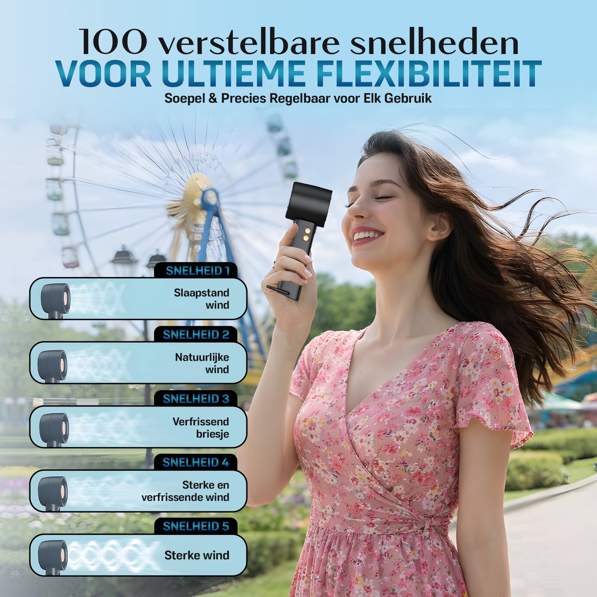 M&W® Mini Ventilator Draagbaar – Handventilator met IJs Koeling – Oplaadbaar USB (3000 mAh) – Stil & Krachtig – 3 Standen – Compacte Zakventilator voor Reizen, Festival, Kantoor & Thuis — afbeelding 4