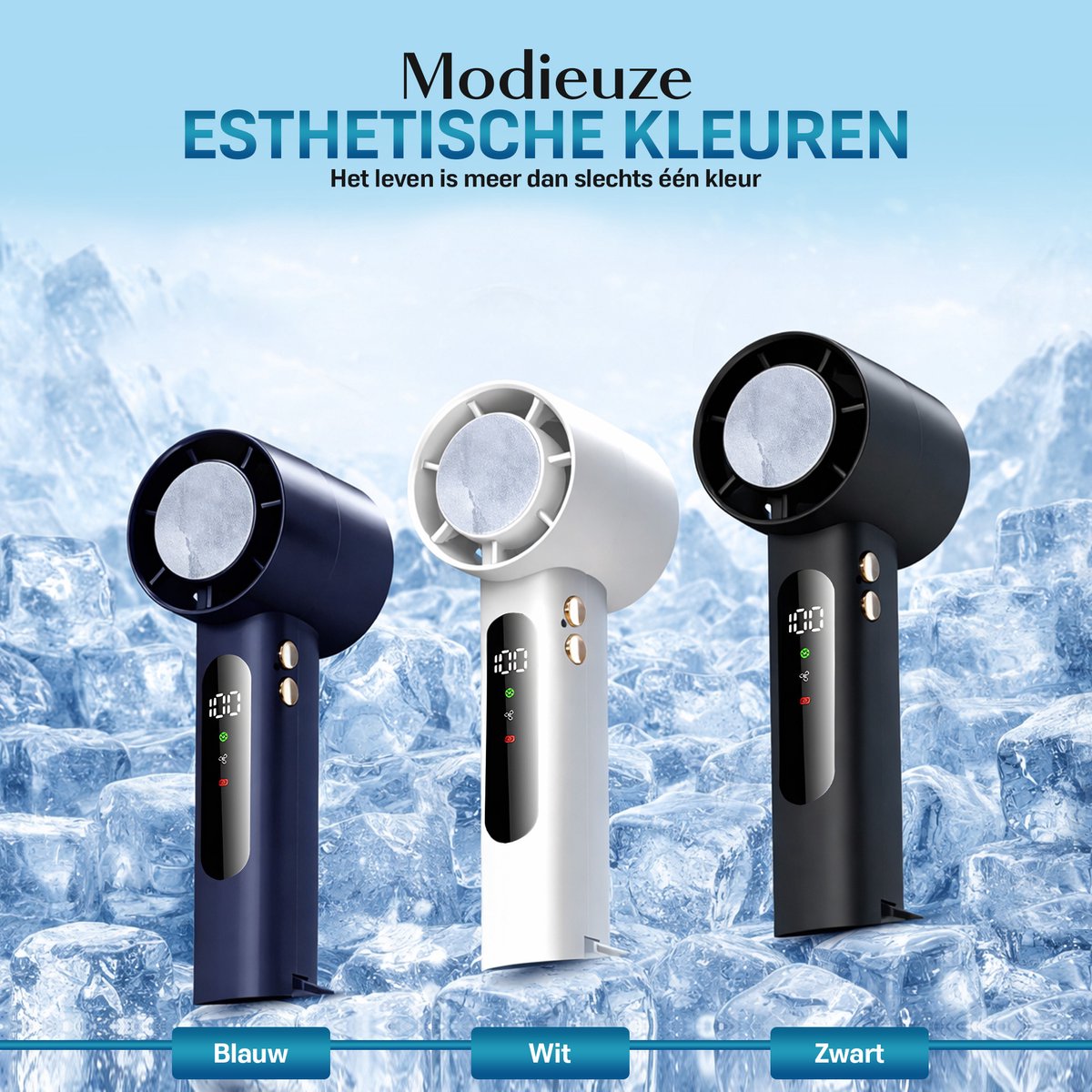 M&W® Mini Ventilator Draagbaar – Handventilator met IJs Koeling – Oplaadbaar USB (3000 mAh) – Stil & Krachtig – 3 Standen – Compacte Zakventilator voor Reizen, Festival, Kantoor & Thuis — afbeelding 2