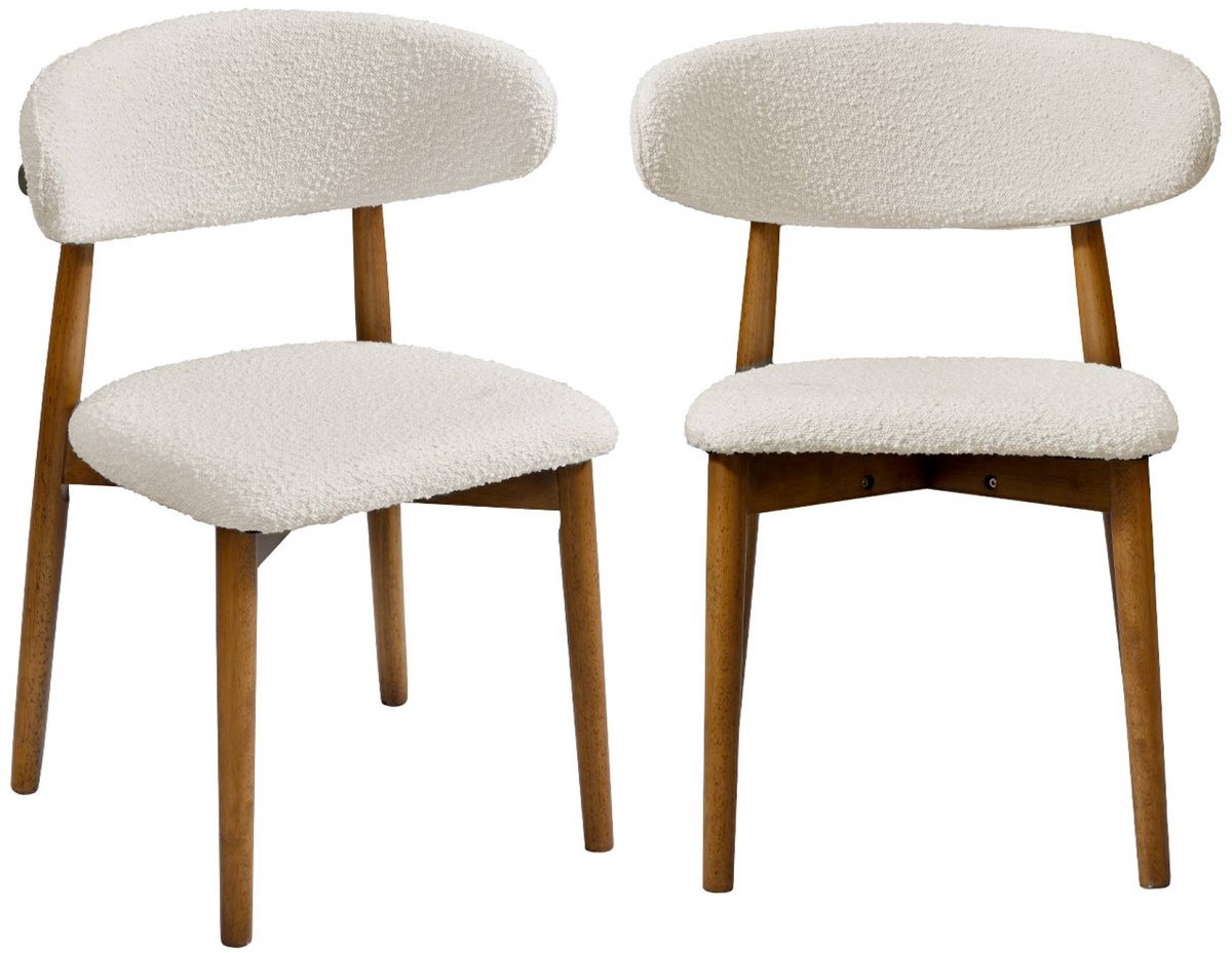 sweeek - Set van 2 stoelen rubberhout en bouclé bekleding - paola