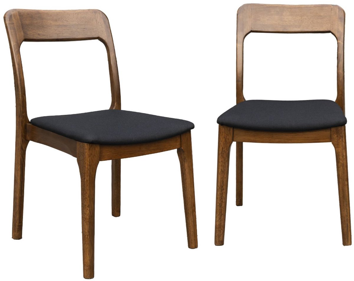 sweeek Vintage stoel in walnoot gebeitst rubberhout en zwarte stof, b 48 x d 58 x h 81,5cm (set van 2)