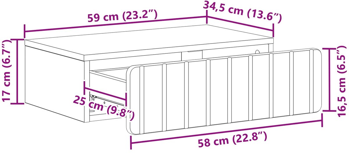 vidaXL Wandgemonteerde - Zijtafel - 59 - x - 34,5 - x - 17 - cm - Bewerkt - hout Artisanaal eiken