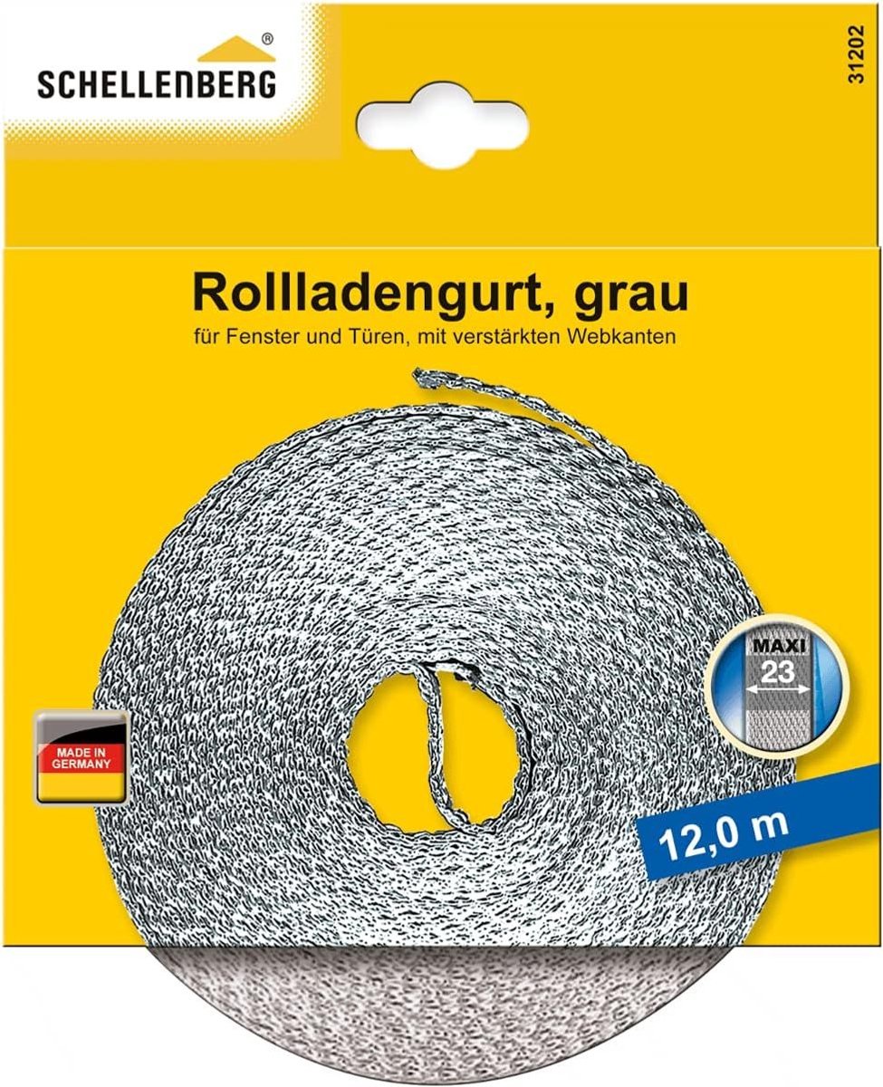 Schellenberg 31202 Rolluikriem Maxi 23 mm breed 12 m lang, Rolluikriem eenvoudig te vervangen, Grijs
