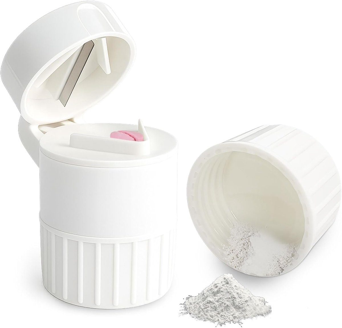 Pillenvergruizer 4-in-1 - pillensnijder en opbergdoos - voor kleine en grote tabletten - draagbaar voor ouderen, kinderen, huisdieren en reizen - wit