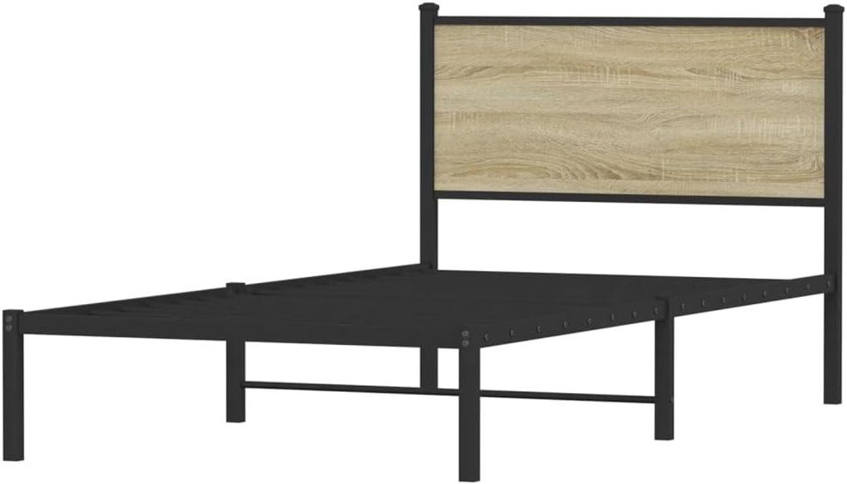 Bedframe met hoofdbord - Ledikant metaal - Robuuste slaapkamer - Extra opbergruimte - 107x203 cm - Sonoma eiken