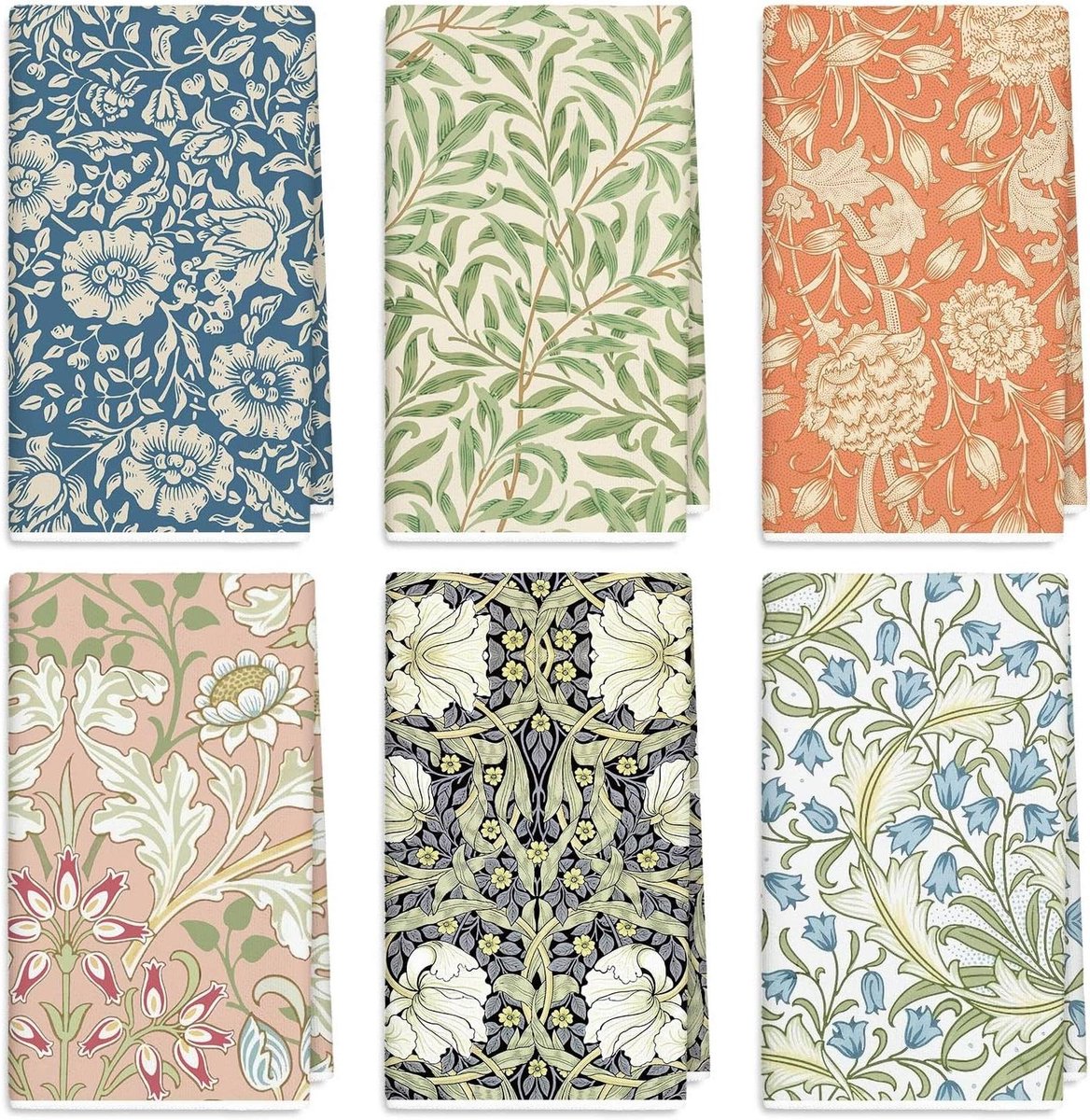 Keukenhanddoeken Set - Vaatdoeken Theedoeken - Bakken Koken Schoonmaken - Vintage Wilde Bloemen - 6 Stuks 45x70 cm - Bloemenprint