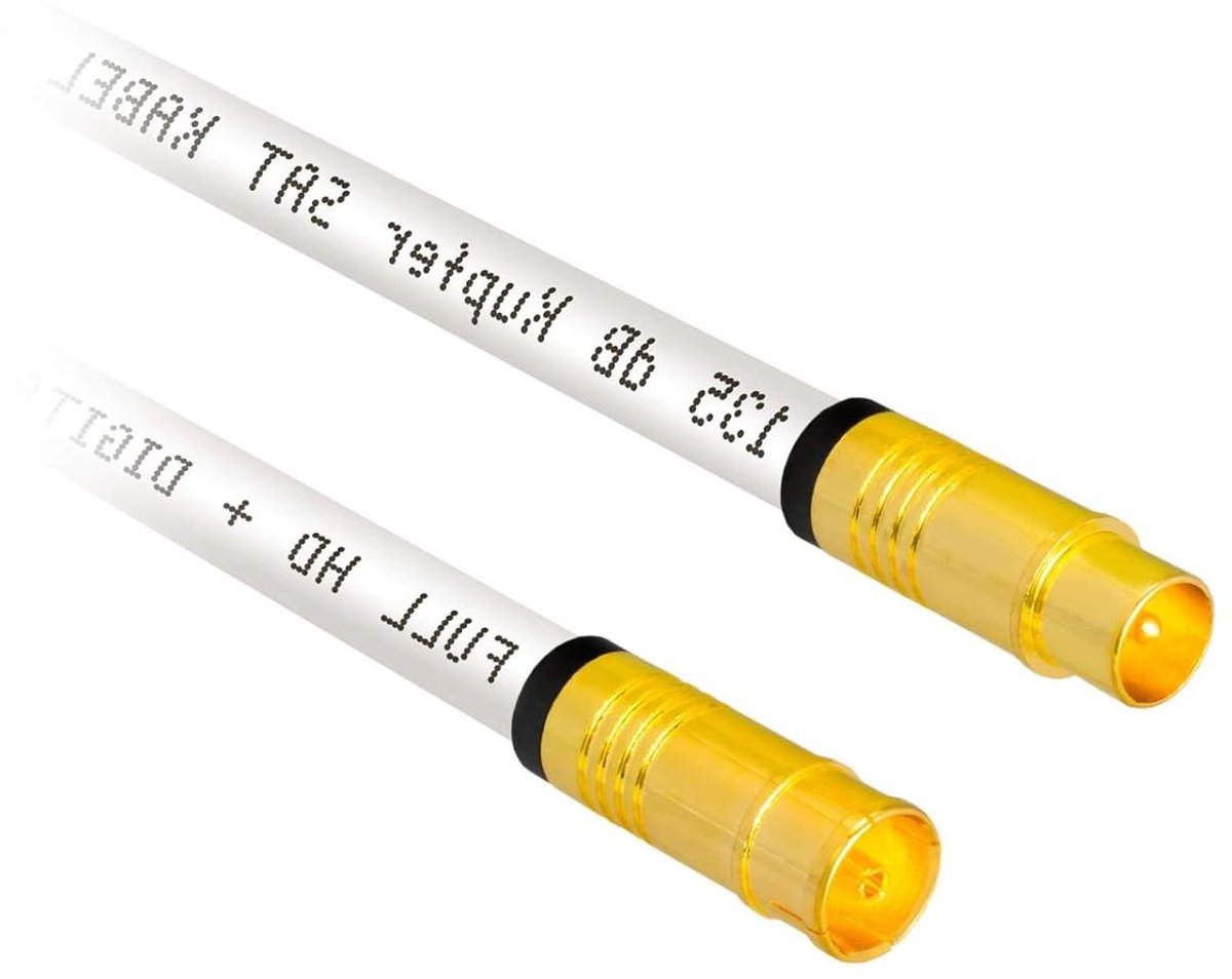 Antennekabel Coaxiaal - Vergulde stekkers - Digitale TV Ontvangst - 5-voudig afgeschermd - 3 meter - Wit