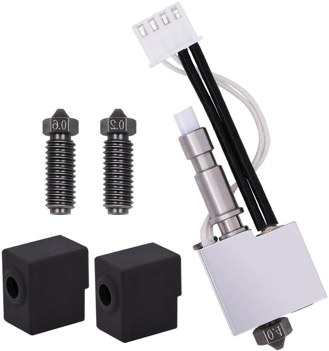 3D Printer Hotend - Printkop Kit - Precisie Printen - Verstoppingsvrij Ontwerp - 04 mm Mondstuk - Zilver