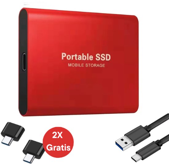Portable SSD – Externe SSD – 2TB opslag – Rode SSD – inclusief USB C kabel – USB 3.1 – draagbare SSD – SSD harde schijf – externe harde schijf 2TB – SSD voor laptop – blauw – geschikt voor Windows, Mac en Android