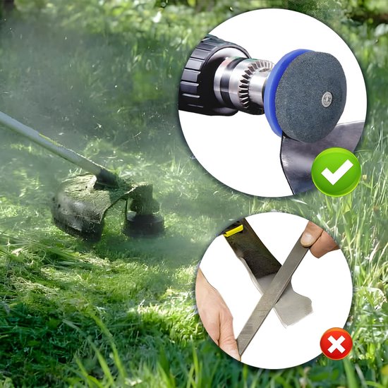 Slijper voor tuingereedschap - met grasmaaierblad en messenslijper - grasmaaier mes slijpen - messenslijper - - slijpwiel - universele messenslijper - voor elke elektrische handboormachine en tuingereedschap - 4 stuks - blauw van Merkloos	 — afbeelding 2