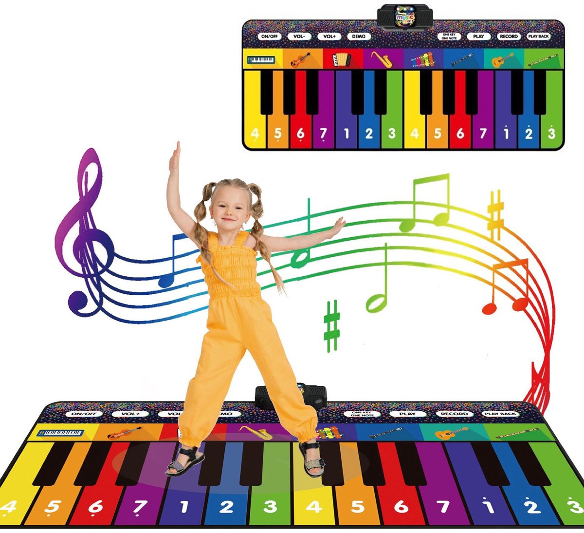 Gigantische Piano Mat voor Kinderen - 180 cm (6 ft) - 24 Toetsen - 8 Instrumenten & 10 Ingebouwde Liedjes - Opnamefunctie & Muziekboekje - Muzikaal Speelgoed voor Meisjes & Jongens 3-10 Jaar