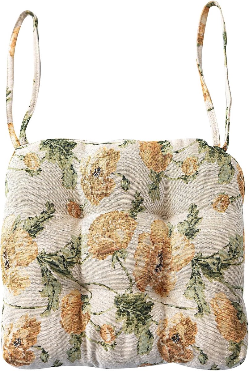 Stoelkussens met bloemenprint in landelijke stijl met strikjes, U-vormig, zacht en comfortabel, antislip zitkussens voor eetkamer- en keukenstoelen (Bloemen D, 40 x 40 cm)
