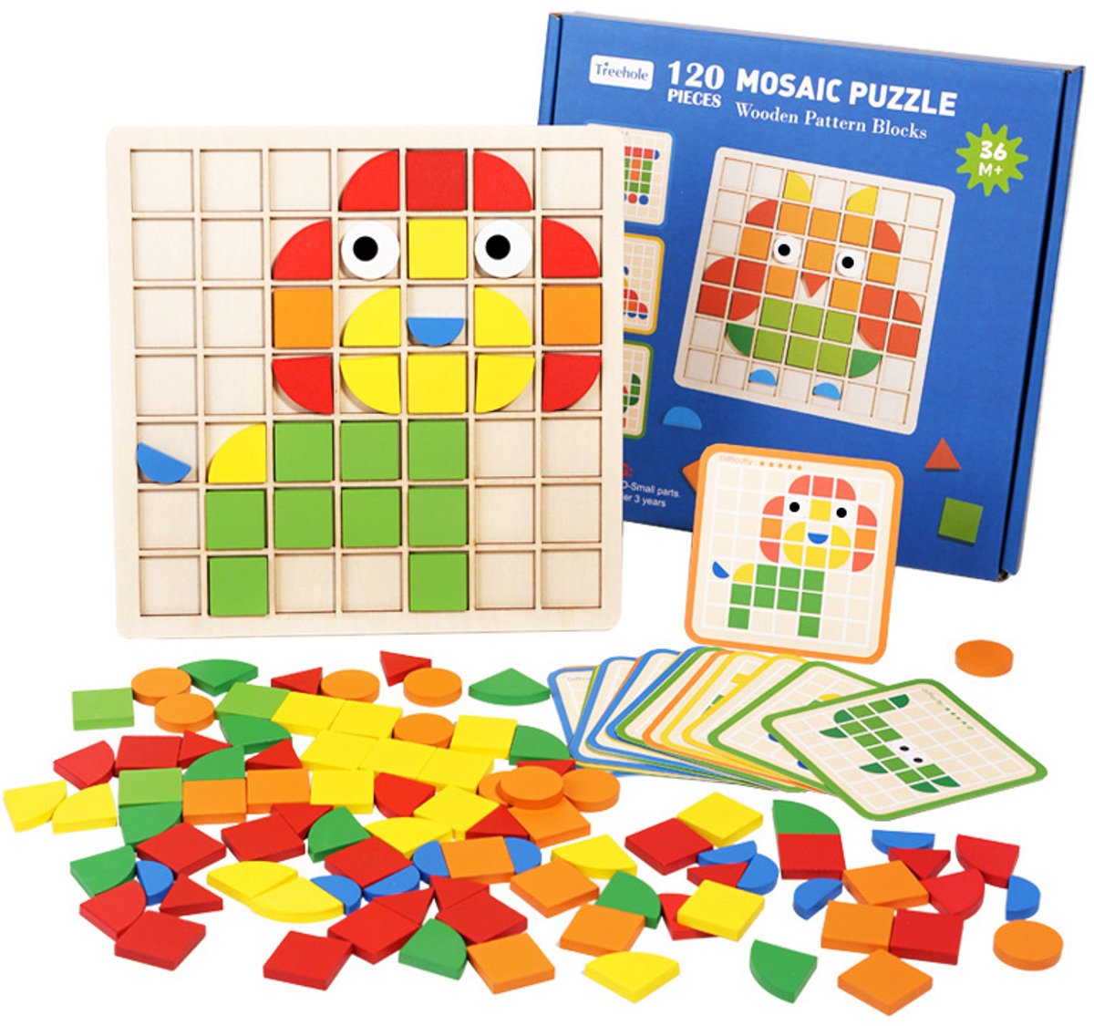 Houten Puzzel 120 stukjes voor Kinderen, Montessori Speelgoed met 20 Designkaarten, Educatief Spel voor 3 4 5 6 7 Jaar, Cadeau voor Jongens en Meisjes