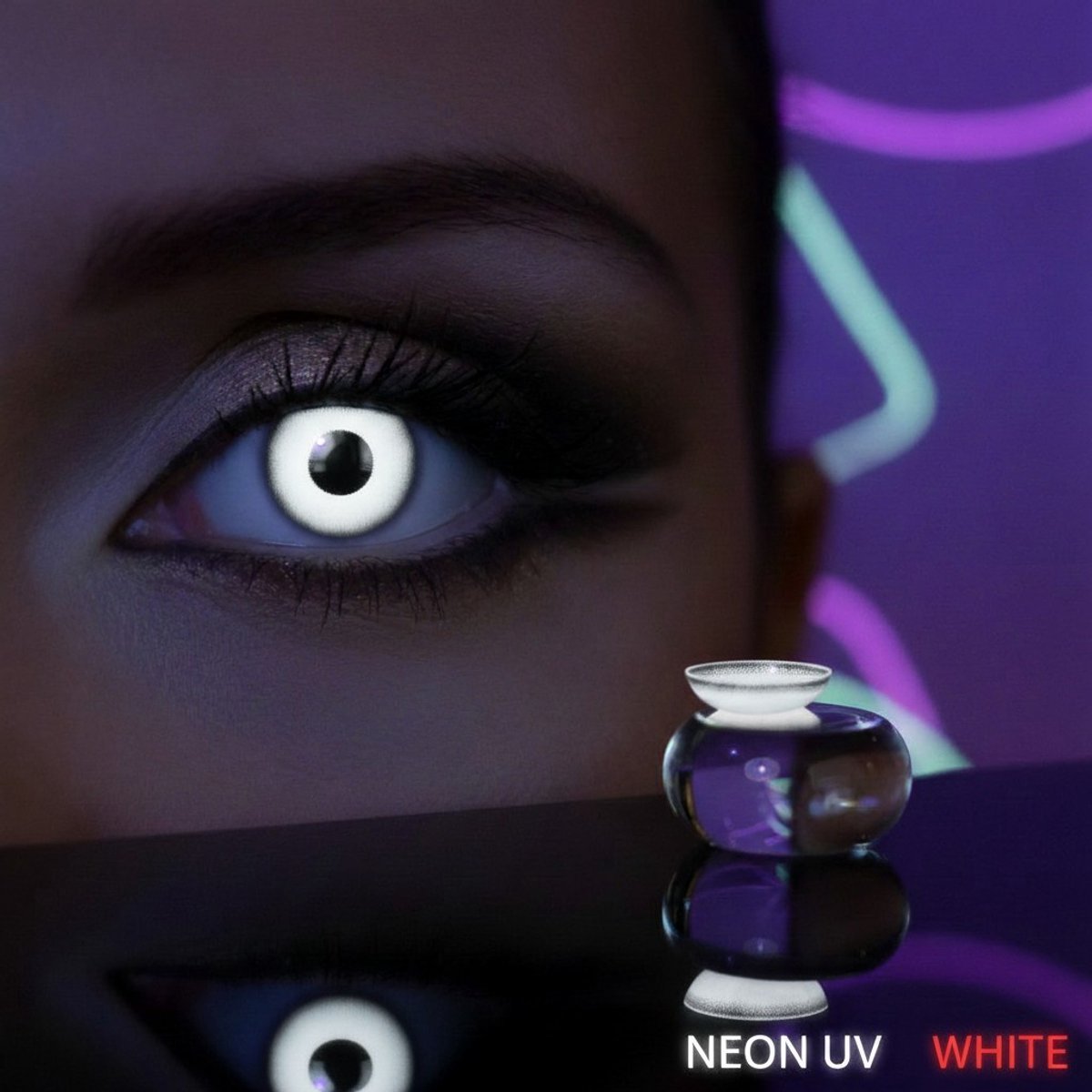 UV Witte Kleurlenzen - Witte uv-contactlenzen zonder sterkte - gekleurde contactlenzen met speciaal uv-effect voor carnaval en cosplay