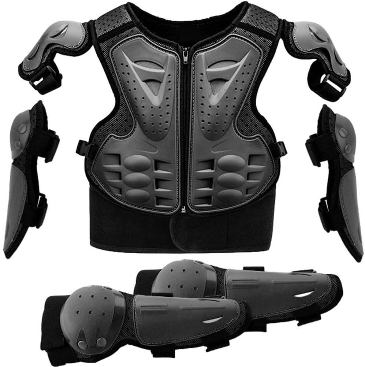 Kinder Borstbescherming - Motorvest Set - Veilig Sporten - Volledige Lichaamsbescherming - 6-13 Jaar - Zwart
