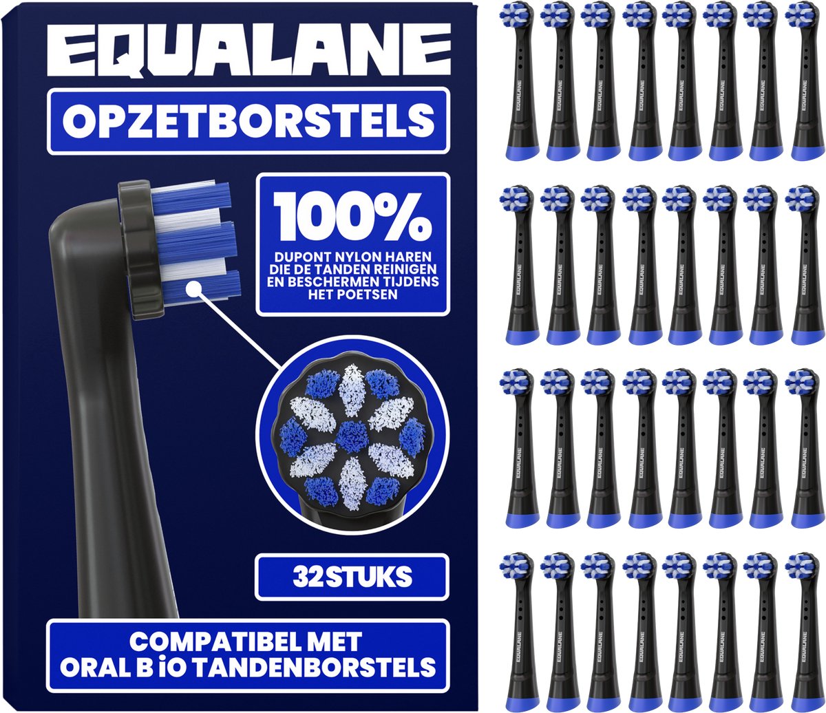 Opzetborstels geschikt voor Oral-B iO - Universele Opzetborstels - Normale Borstelharen - Zwart - 32 Stuks