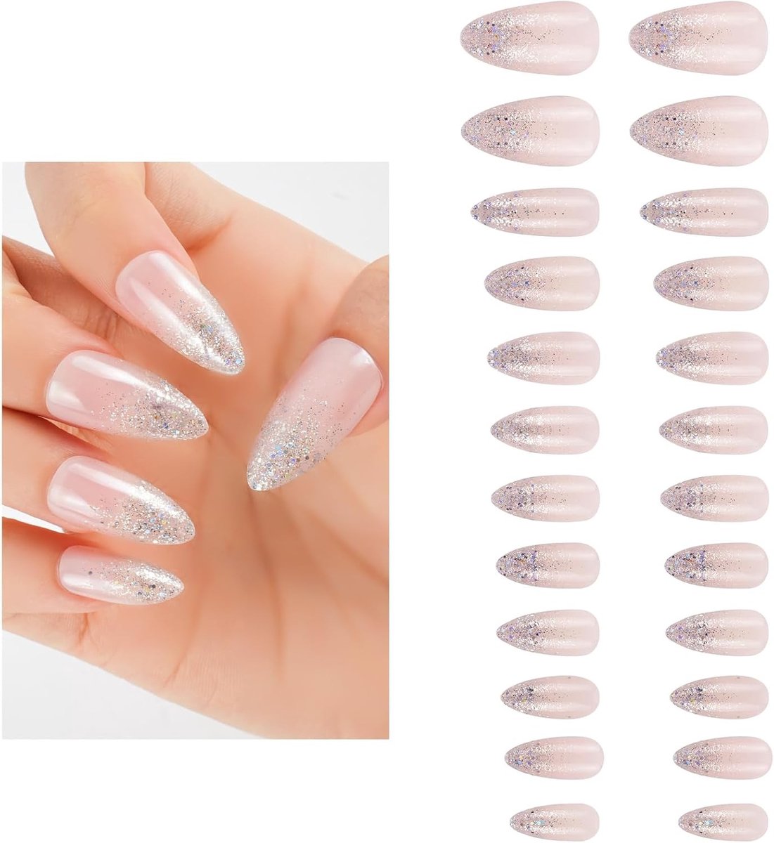 24 Stuks Nepnagels Set met Lijm en Vijl, 12 Maten Volledige Bedekking voor DIY Manicure, Lange Duurzaamheid en Eenvoudig Aanbrengen