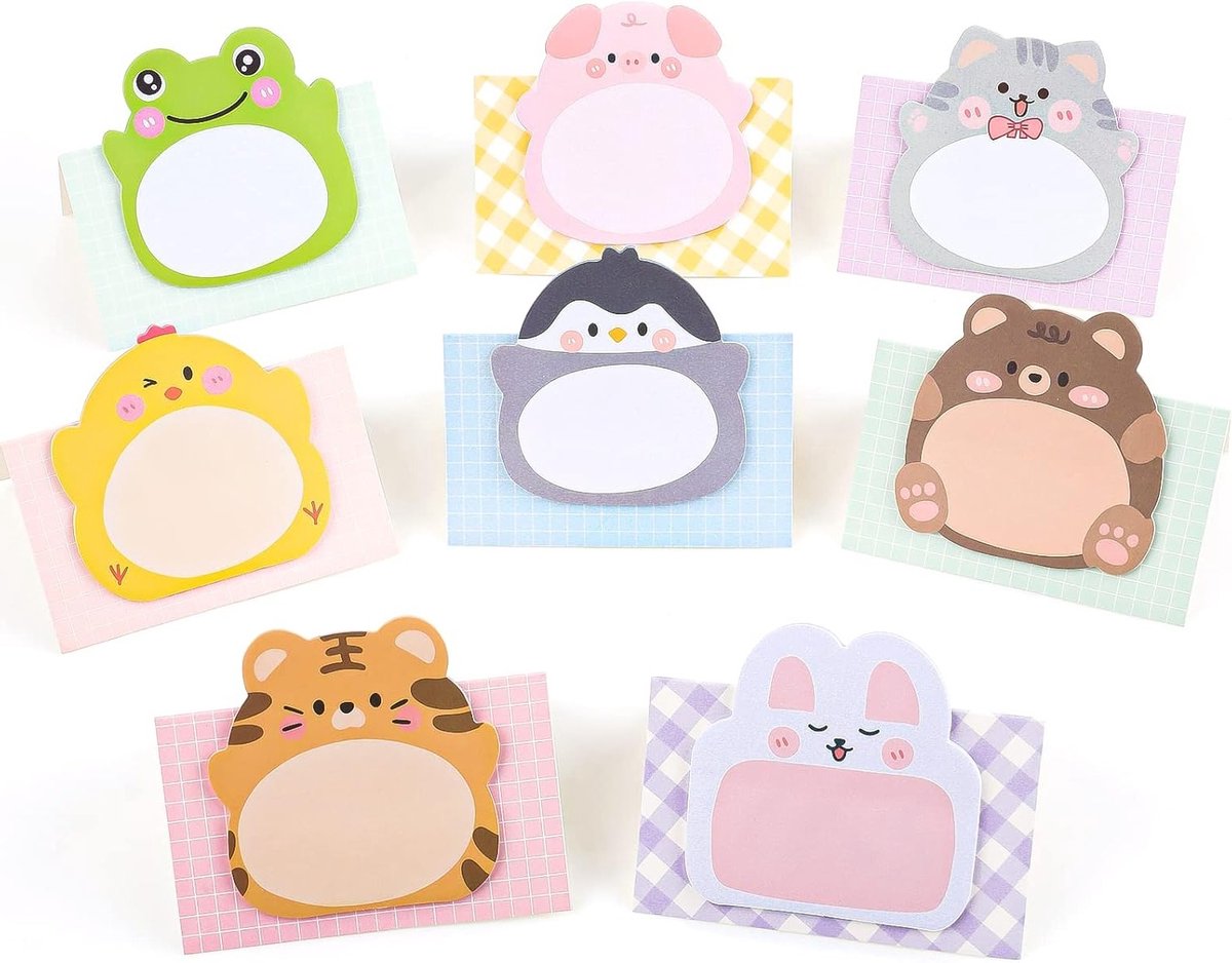 Schattige Sticky Notes in Dierenvormen - 160 Vel in 8 Packs, Zelfklevende Memo Pads voor Thuis, Kantoor en Studenten