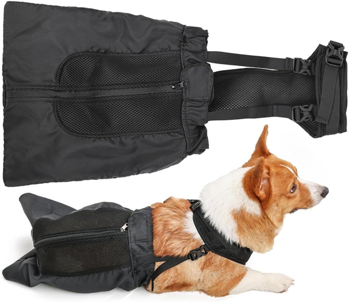 Hond Slede Tas - Hond Bescherming - Mobiliteit Hulp - Verstelbare Banden - XL 22.8-34.6 inch - Zwart