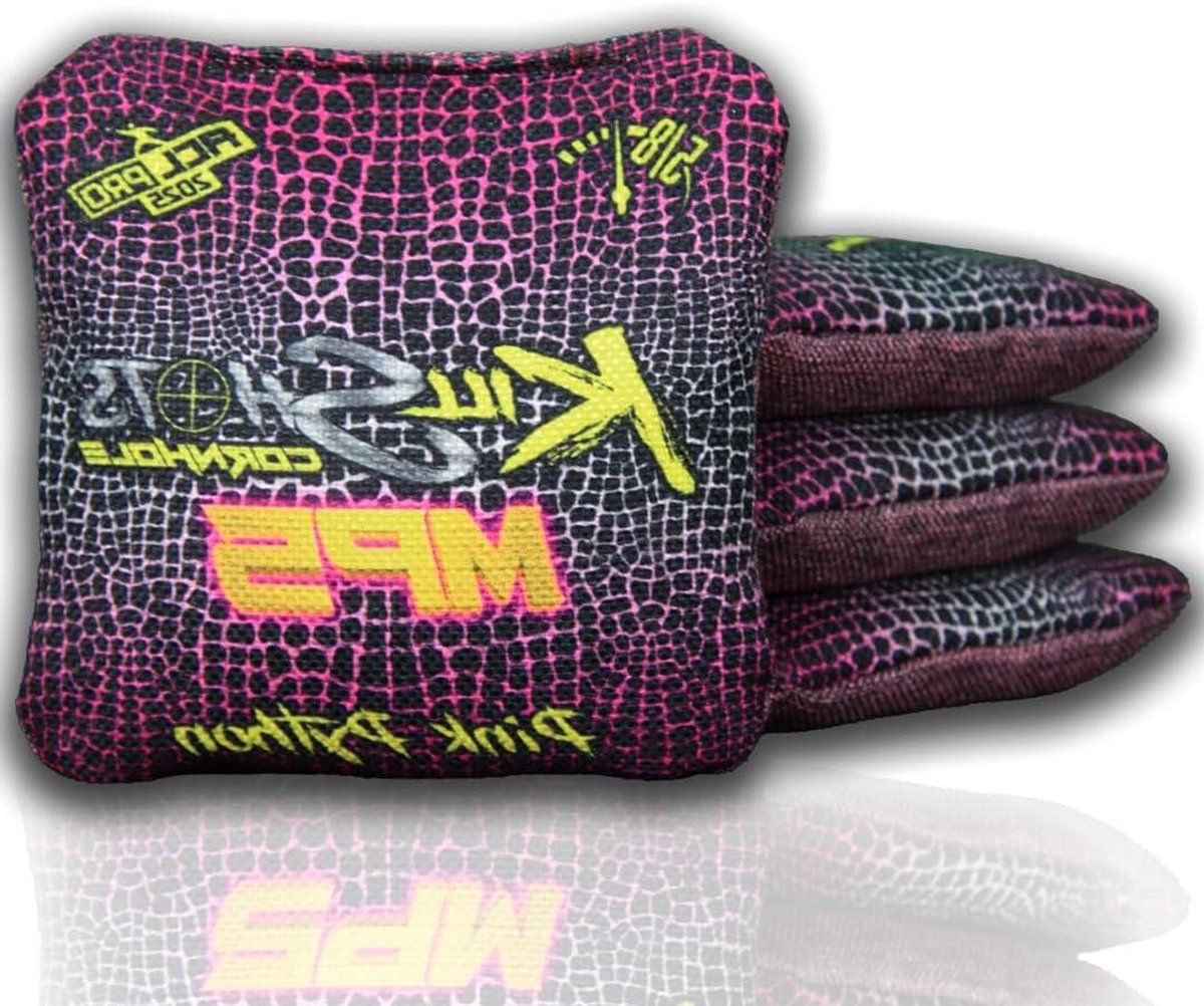 Cornhole Tassen - Werptassen Set - Competitie Werpen - Dual Speed Materiaal - Set van 4 - Roze Python