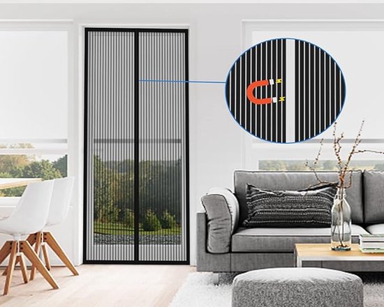 Magnetisch Horre Schuifpui Raamdeur, Anti-Vliegen Gordijn, Insectengaas, Zonder Boren (120x250cm, zwart) van Merkloos — afbeelding 5