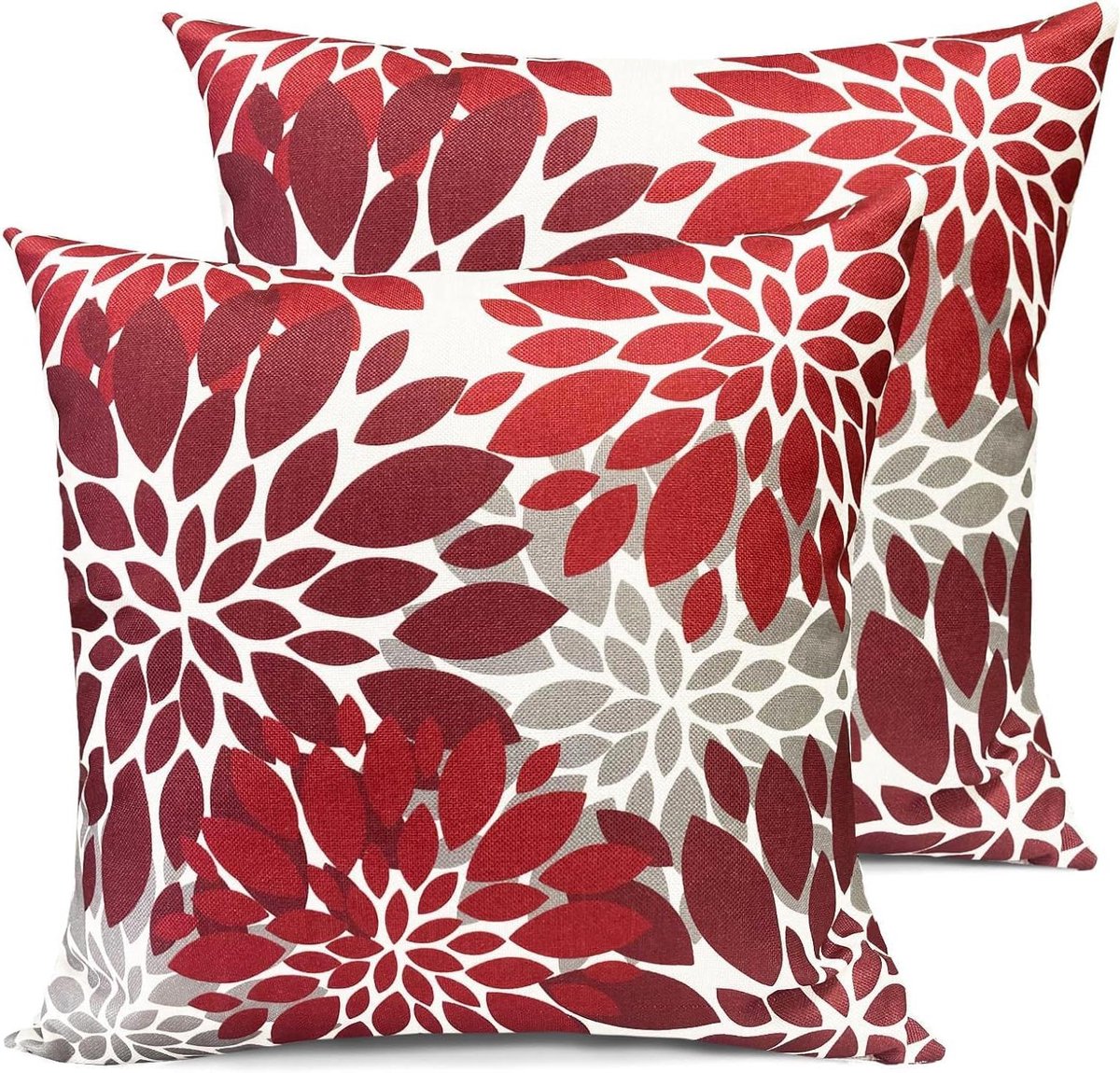 Kussenhoezen Set - Sierkussenslopen - Woonkamer Decoratie - Linnen Bloemenpatroon - 50 x 50 cm - Wijnrood