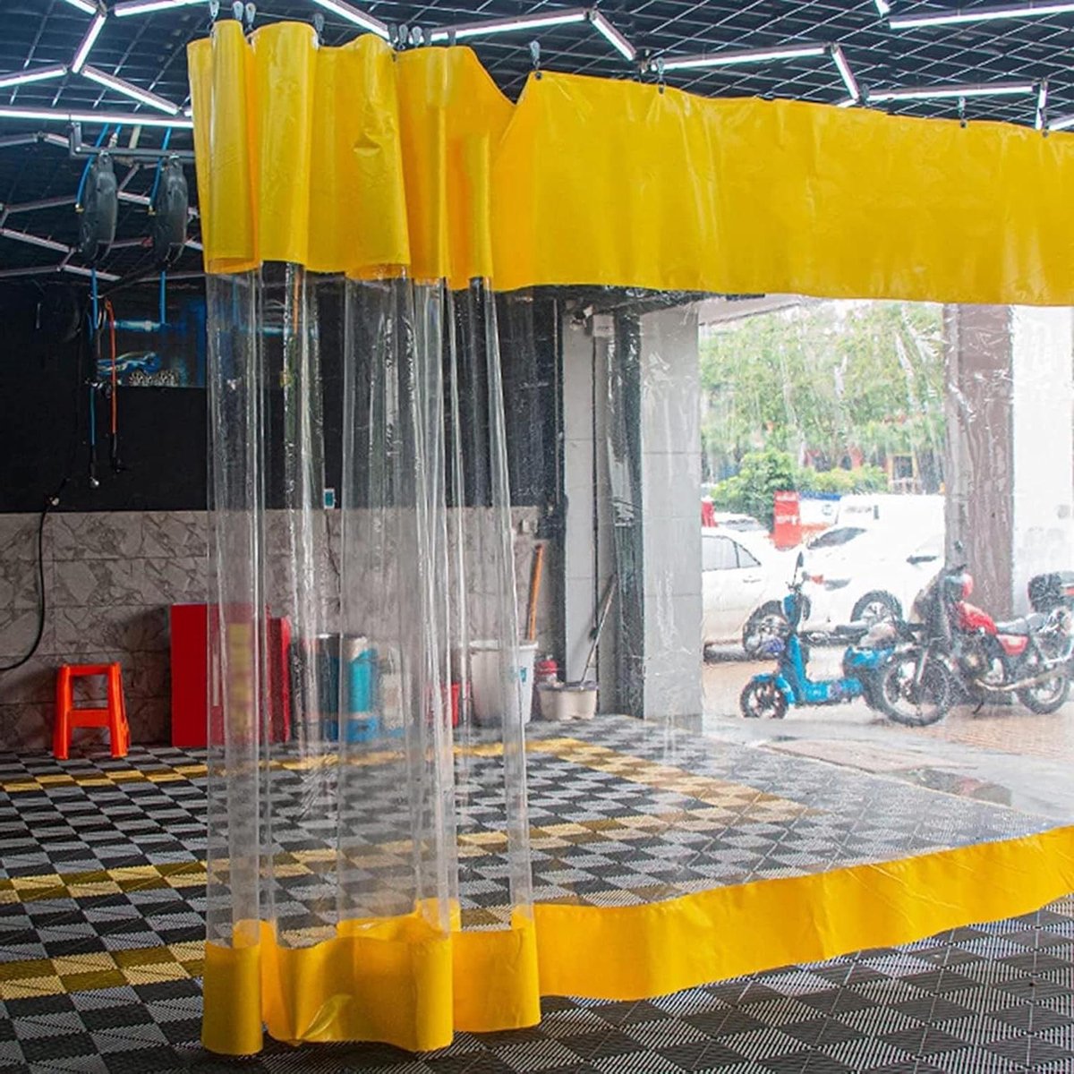 Waterdicht Zeil Gordijn - Transparant Paneel - Buitenruimte Beschermen - Hitteverzegelde PVC - 3.8x2.2m - Geel Transparant
